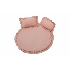 Set Covoras Impermeabil Cu Volan + 2 Perne, Din In, Roz Set Covoras Impermeabil Cu Volan + 2 Perne, Din In, Roz