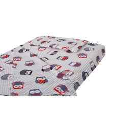 Lenjerie Patut Bebe, Cearceaf Pat 60X120X10 Cu Elastic, Cearceaf Pilota 80X110, Perna Joasa 20X35, Bufnite Mici