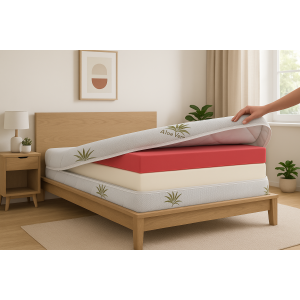 Husa Saltea 100X200X20, Aloe Vera, Matlasata,  Lavabila, Detasabila, Cu Fermoar 4 Laturi