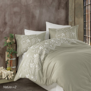 Lenjerie De Pat Satin Brodat 6 Piese (Natura V2)