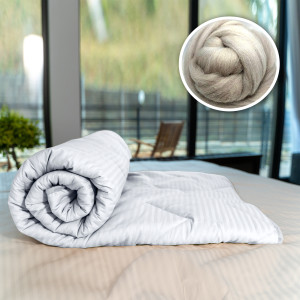 Pilotă Matlasată Lână Damasc 100% Natural - De Iarnă - Alb - 140Cm X 210Cm