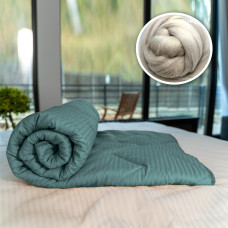 Pilotă Matlasată Lână Damasc 100% Natural - De Iarnă - Verde Petrol - 160Cm X 210Cm