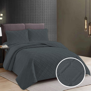 Cuvertură Pat Uni + 2 Fețe De Pernă - Cool Gray