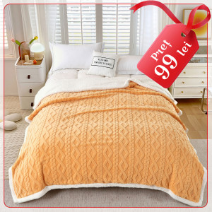 Patură Tricot Cu Blăniță - Galben-Orange